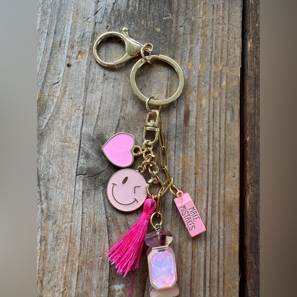 Accessories - Fun pink bag charm enamel heart and smiley face pink candy pink eraser ,tassle